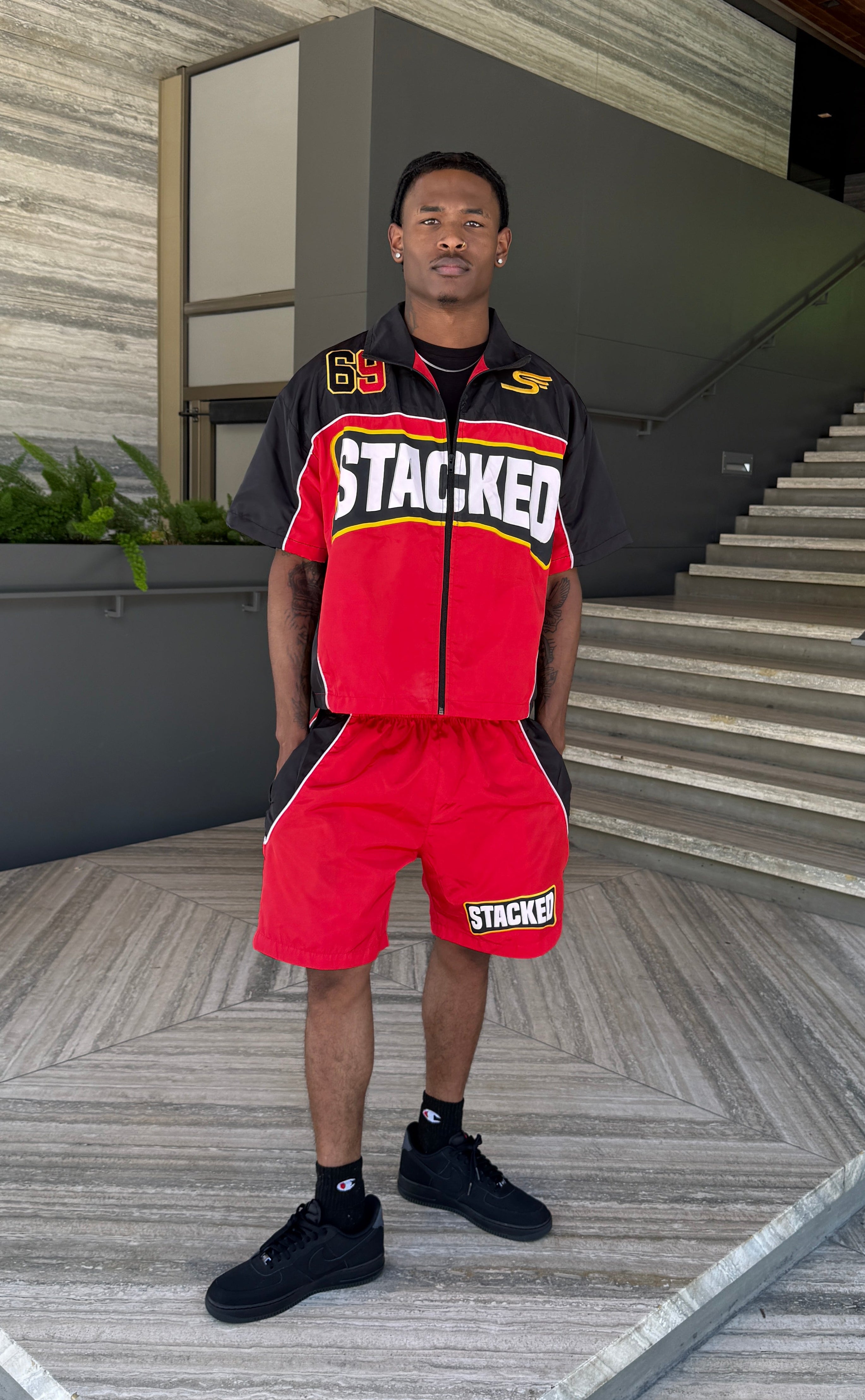 Strictly Stacked Windbreaker Short Set
