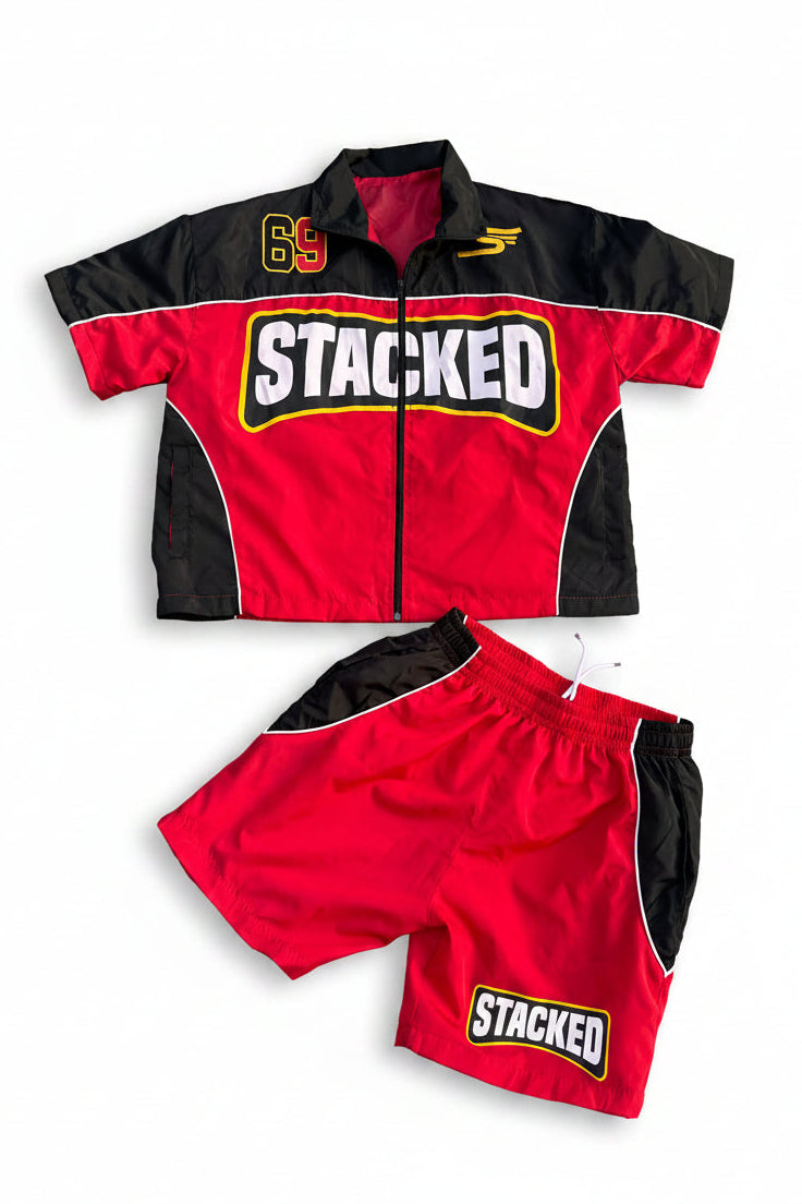 Strictly Stacked Windbreaker Short Set